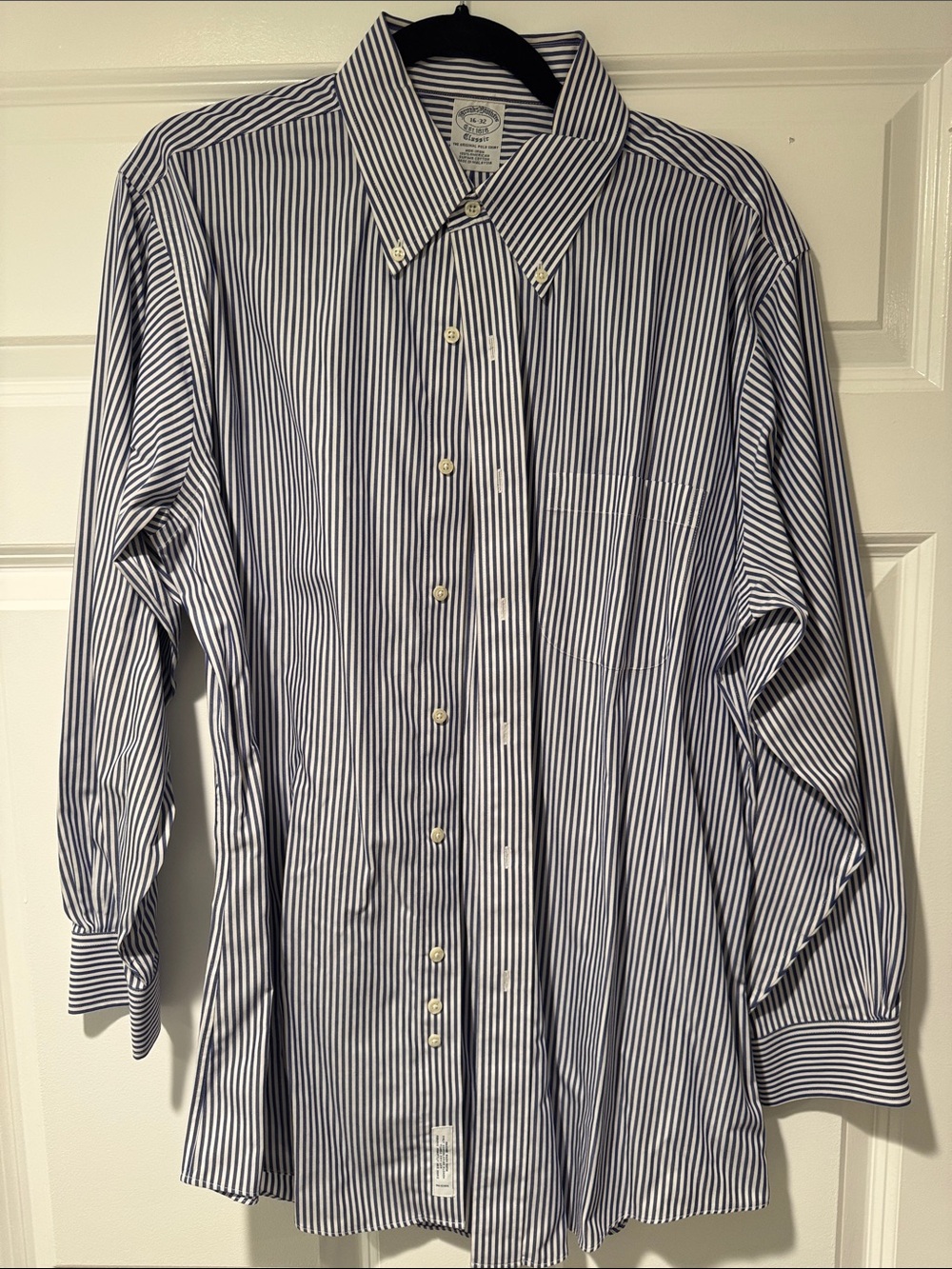Brooks Brothers Navy and White Vertical-Stripe Button-Down Shirt